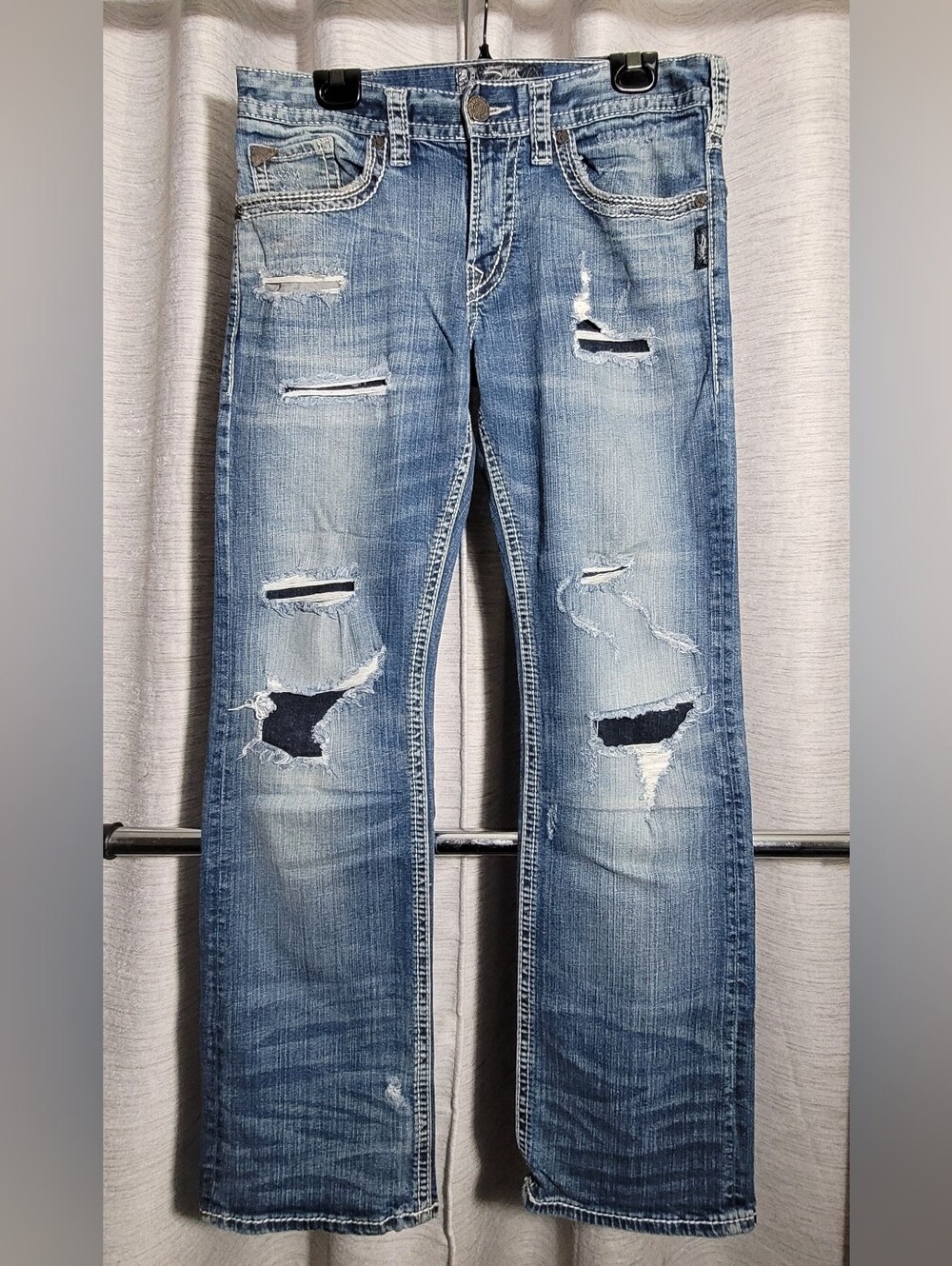 Silver Jeans Light Blue Distressed Straight Jeans